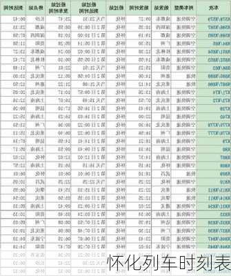 怀化列车时刻表