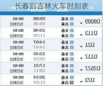 长春到吉林火车时刻表